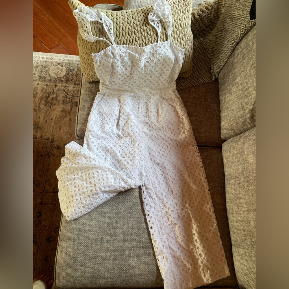 J. Crew White Eyelet Cropped Jumpsuit